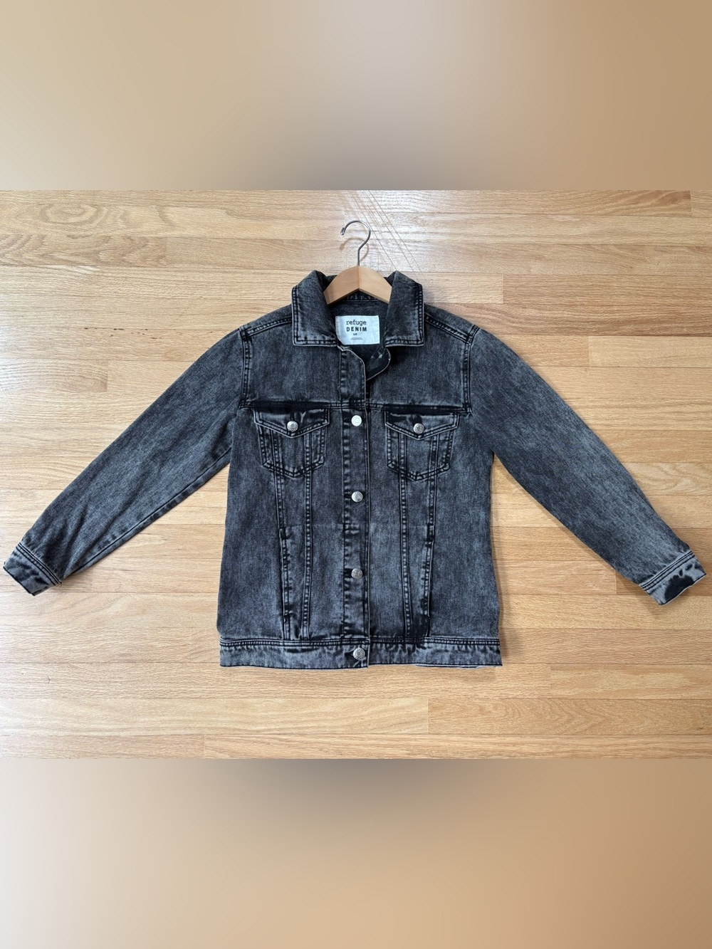 Refuge Black Gray Washed Denim Button Up Jacket Size S in Excellent Condition